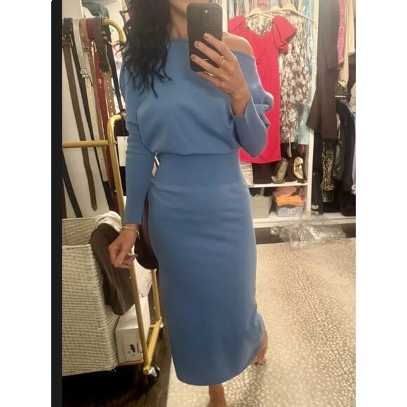 Simkhai Blue Off Shoulder Midi Sweater Dress SMALL Blouson Dolman Designer $425 - Picture 4 of 12